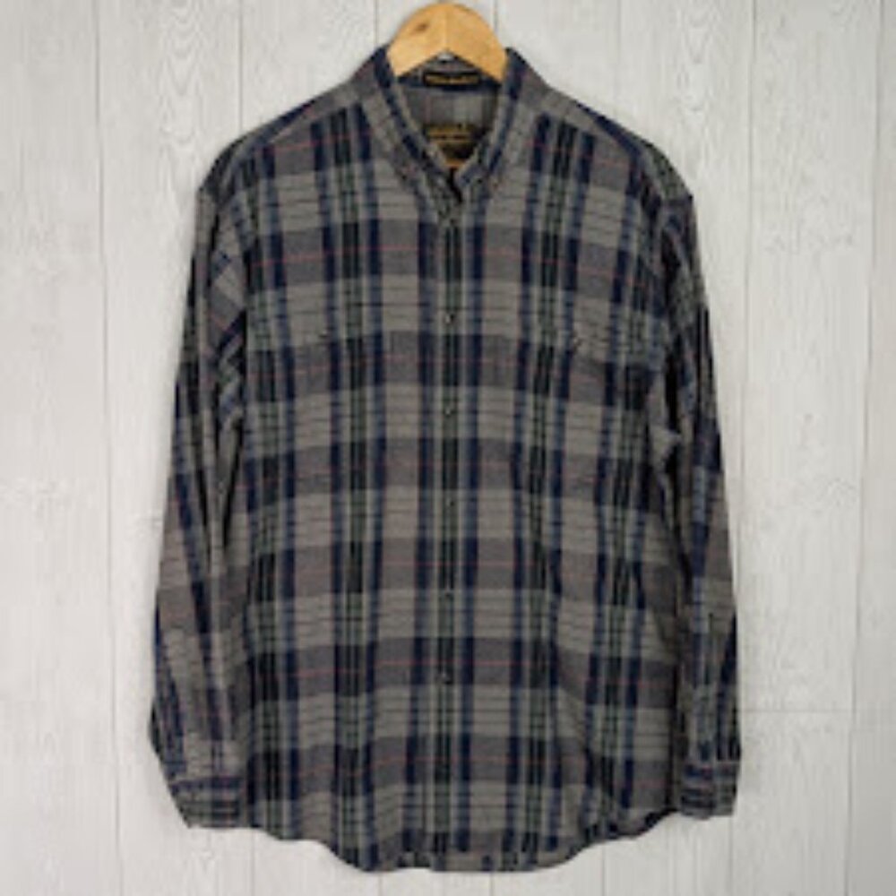 Eddie Bauer Flannel Shirt Men's Size Medium Sonoma Heathers Grey Blue Plaid